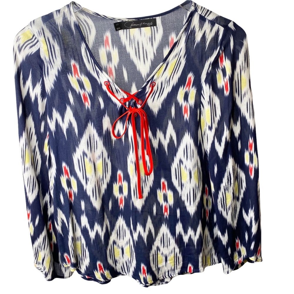 Anthropologie Patterson J. Kincaid Ikat Aztec Print Silk Peasant Tunic XS